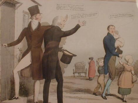 An early 19thC coloured lithographic satirical print