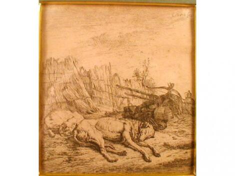 After Karel Dujardin (1622-1678). The Hunting Dogs. Etching third state