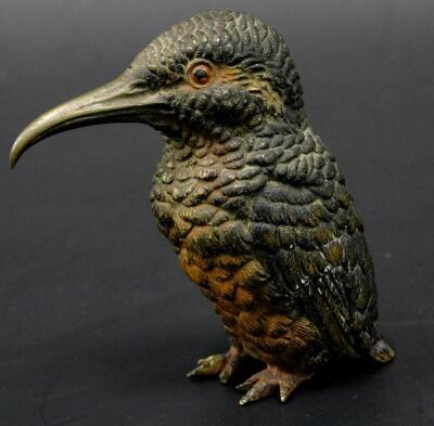 An early 20thC cold painted bronze figure of a kingfisher