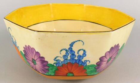 A Clarice Cliff Gayday pattern octagonal bowl