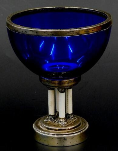 A 19thC German blue glass pedestal bowl