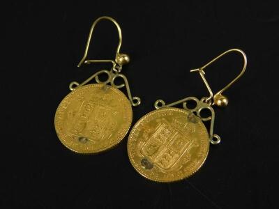 A pair of Victorian half gold sovereign earrings - 2