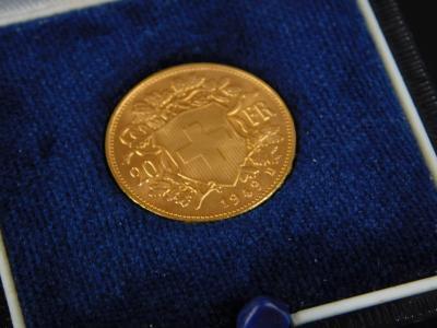 A Swiss gold 20 Franc coin