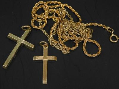 Two 9ct gold chains and crucifixes