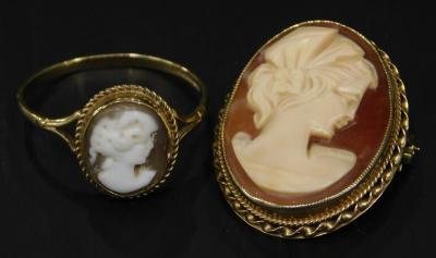 Two items of 9ct gold cameo jewellery