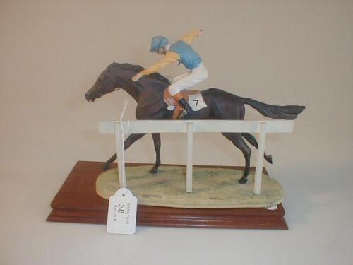 A Border Fine Art figure of a racehorse and jockey at full gallop