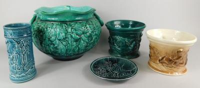 A Bretby turquoise glazed two handled jardiniere