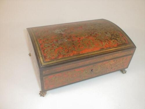 A 19thC Boulle Box, of rectangular form with a domed hinged corner, the