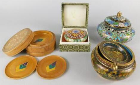 A collection of cloisonné enamel items