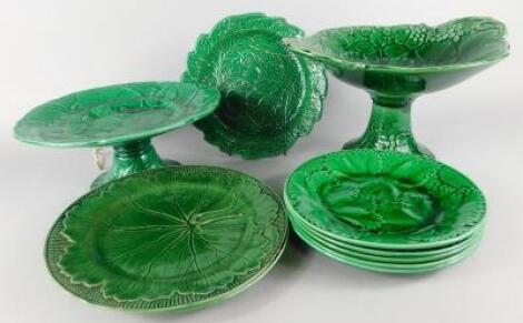 Various green leaf glazed dessert plates