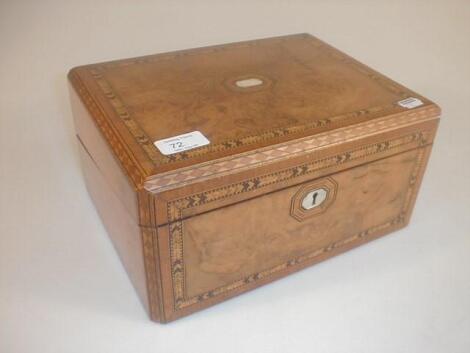 A Victorian burr walnut writing box with Tunbridge banding