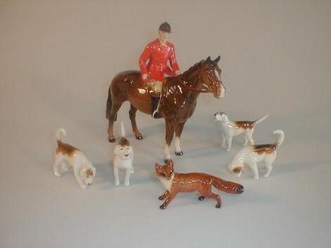 A Beswick hunt set, comprising huntsman on a brown horse, model no