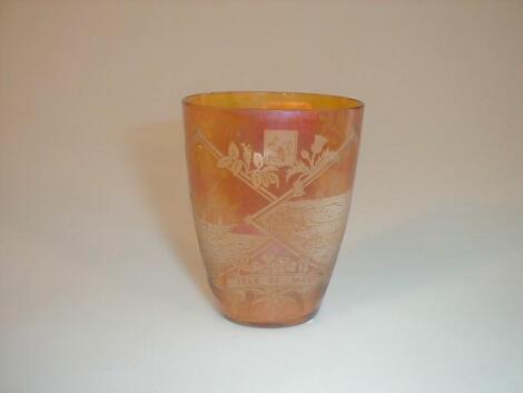 A St Louis amber flashed Isle of Man Exhibition glass beaker