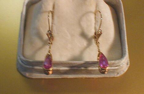 A pair of Edwardian style drop ear-rings set with tear drop pink tourmalines