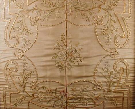 A Victorian applique drawn thread and embroidered panel