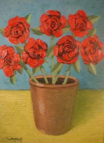 David Vango (20thC). Still life of roses in a pot