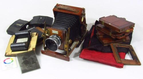 A late 19thC mahogany and brass Sanderson plate camera