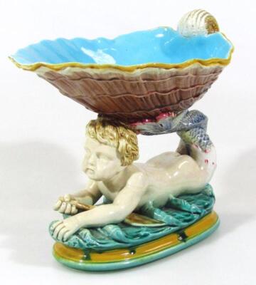 A late 19thC Minton Majolica shell shaped dish