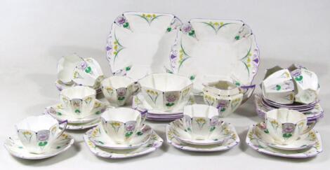 A mid 20thC Art Deco Shelley pattern 723404 part tea service