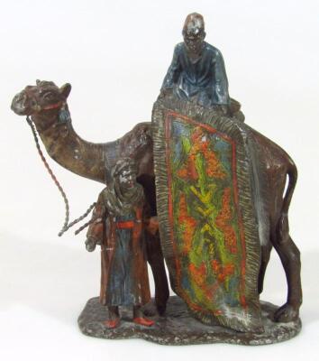 A very late 19thC Austrian cold painted bronze figure group