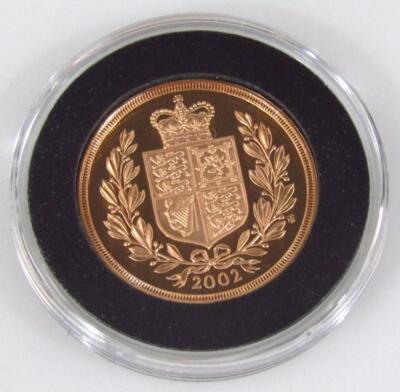 A 2002 double sovereign 22ct gold proof £2 coin