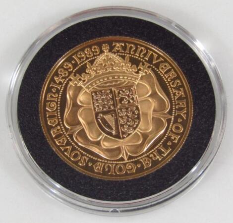 A 1989 quintuple sovereign 22ct gold proof £5 coin