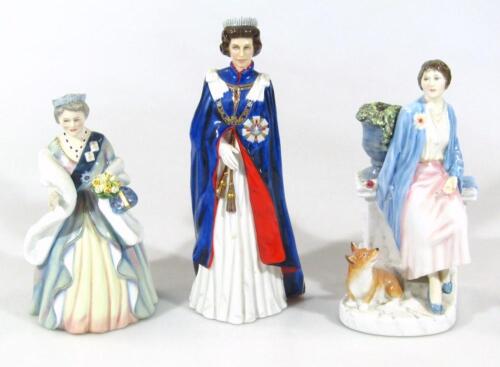 Three Royal Doulton figures of Her Majesty Queen Elizabeth II