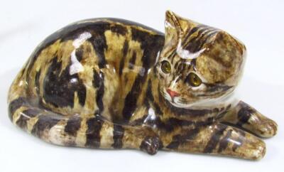 A 20thC Winstanley Studio pottery style figure of a recumbent cat - 2