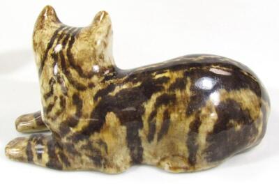 A 20thC Winstanley Studio pottery style figure of a recumbent cat - 3