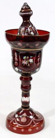 An early 20thC ruby glass vase centrepiece