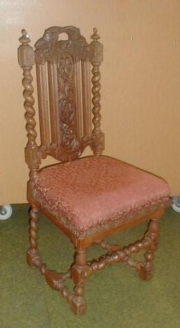 A set of four 19thC oak barley twist dining chairs in the Jacobean style