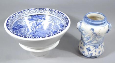 A 19thC blue and white Twyford pottery toilet bowl