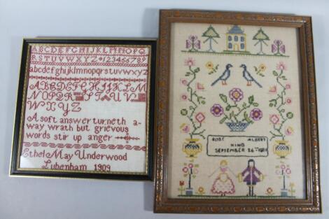 An Edwardian alphabet and motto sampler