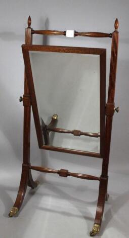 A principally 19thC polished mahogany cheval mirror