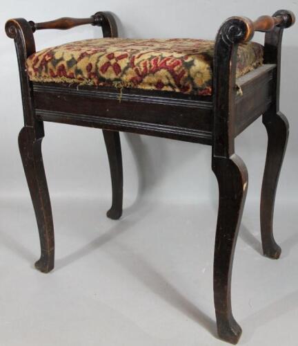 A late Victorian mahogany framed piano stool