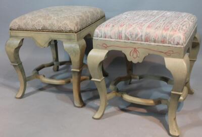 A pair of modern painted Chippendale design stools