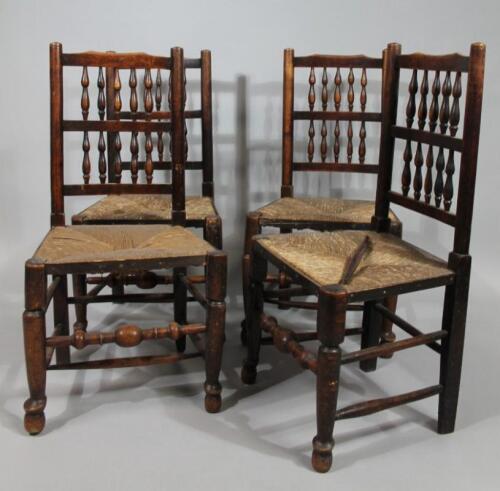 A set of four late 19thC ash and elm Lancashire chairs