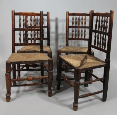 A set of four late 19thC ash and elm Lancashire chairs