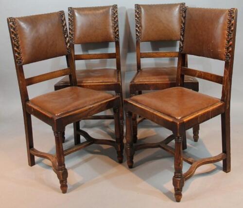 A set of four late 19thC oak dining chairs