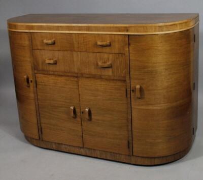 A high quality Art Deco style 20thC walnut side cabinet