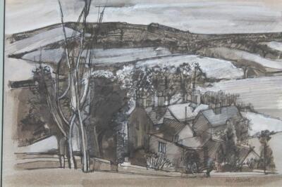 Ned Hoskins (20thC). Houses and trees before hills