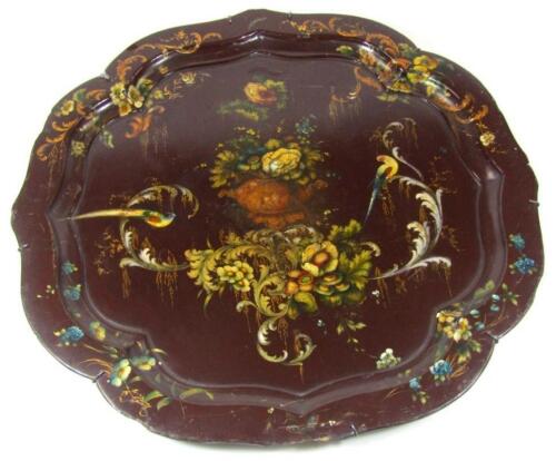 A 19thC painted wooden papier maché tray