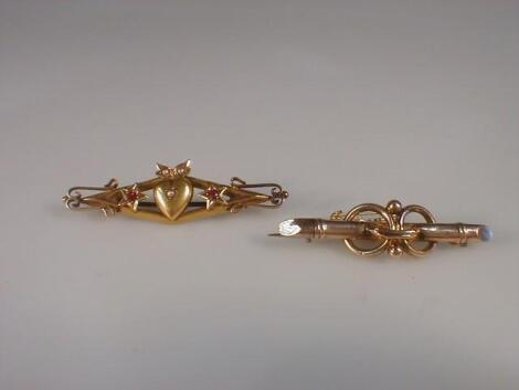 Two Victorian gold bar brooches