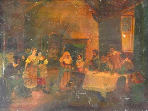 19thC English School. Interior tavern scene