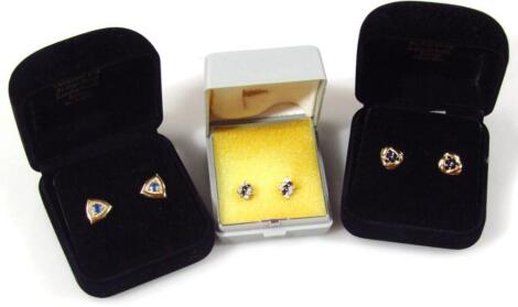 Three pairs of 9ct gold earrings