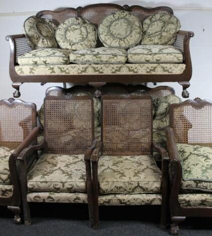 An early to mid 20thC bergere salon suite