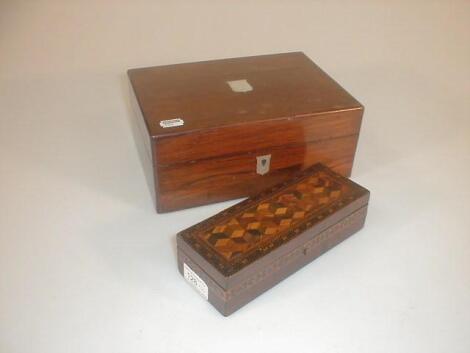 A 19thC Tunbridge ware box of oblong form