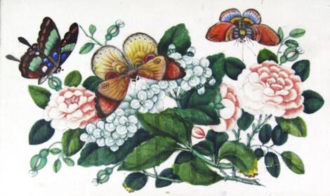 20thC Chinese School. Butterflies and flowers