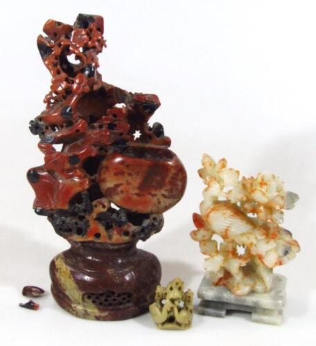 A Chinese soapstone figure group