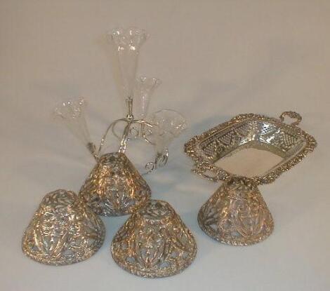 Four pierced stamped metal candle shades